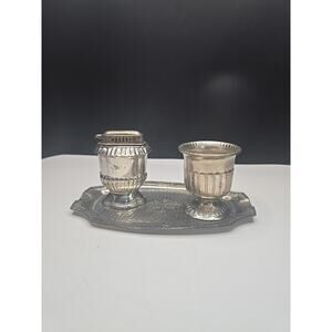 Occupied Japan Vintage Table Lighter,Tray And Holder Silver Tone
